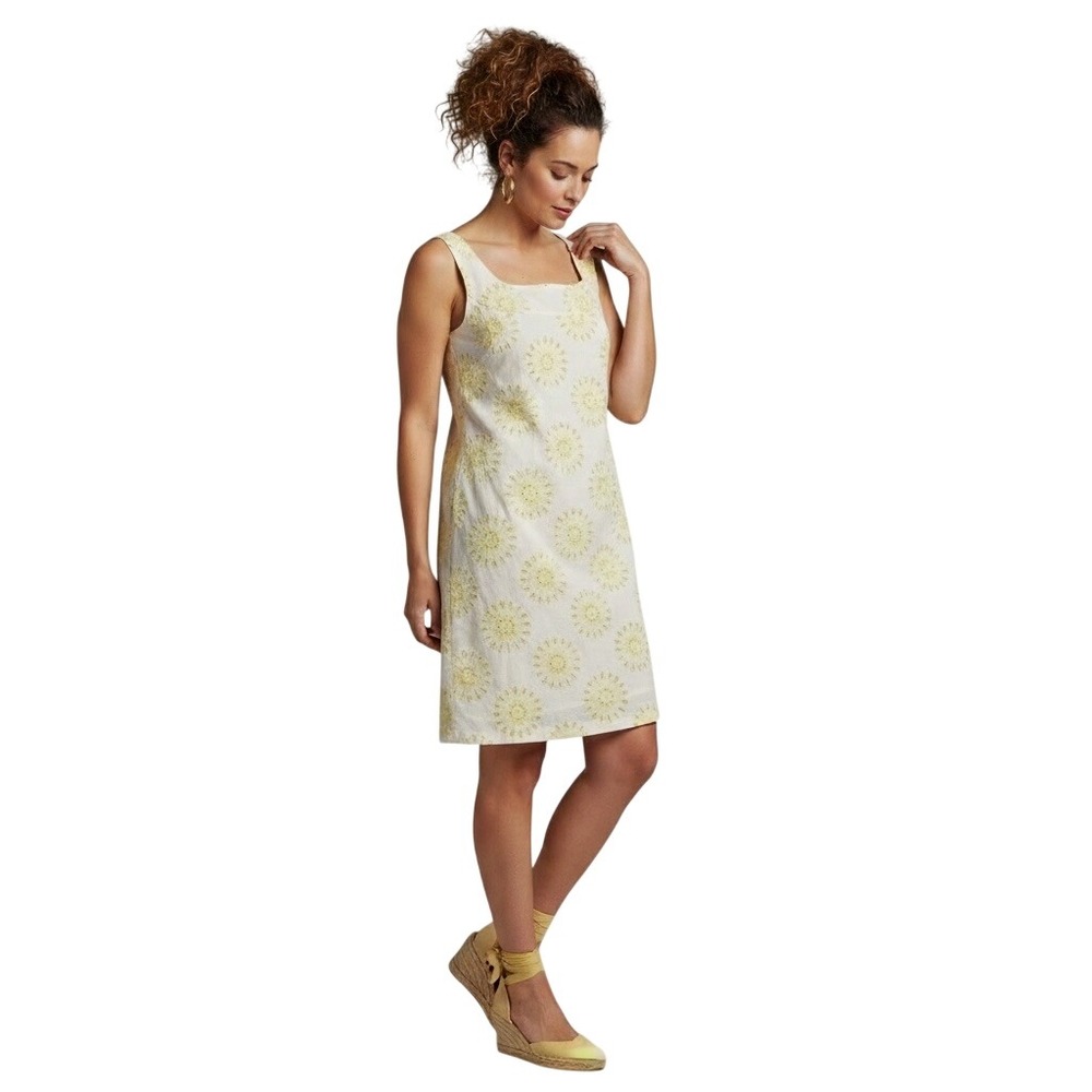 New York & Co Embroidered Yellow Sleeveless Lined Shift Dress Womens Size 10